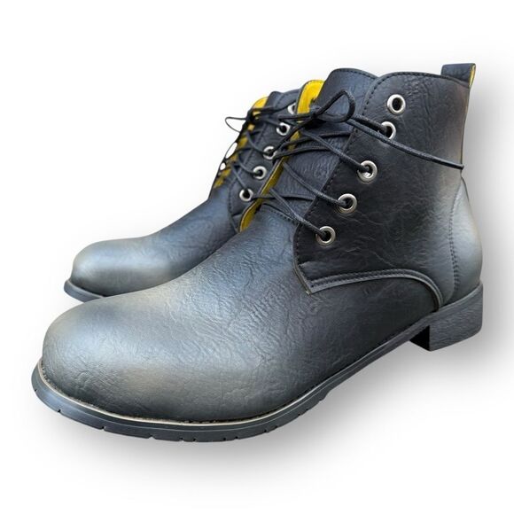 Retro British Chukka Boots Distressed Lace up Black Shoes Men's size 12 EU 45 - Picture 2 of 13